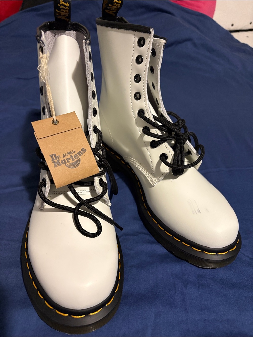 Dr. Martens White 8-Eye Combat Boots with Black Laces